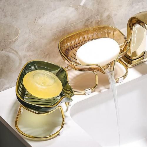 Acrylic Soap Holder with Elegant Golden Metal Base