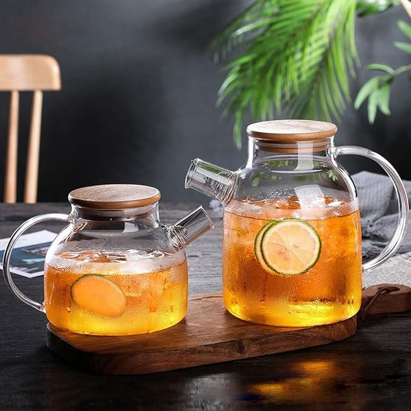 Airtight Heat Resistant Glass Teapot with Wooden Lid