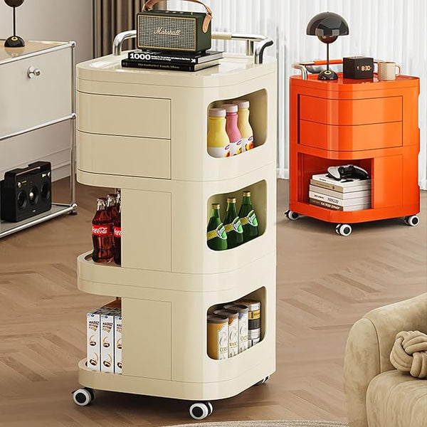 4 Tier Multi-Purpose Rolling Cart with 2 Rotational Compartments