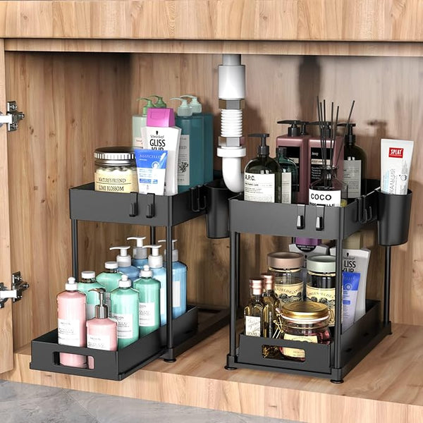 2 Tier Under Sink Organizer Sliding Cabinet Basket