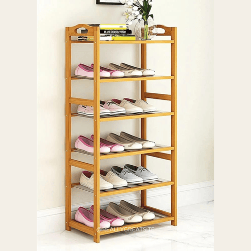 Sturdy Bamboo 6-Tier Shoe Rack with Anti-Slip Mats