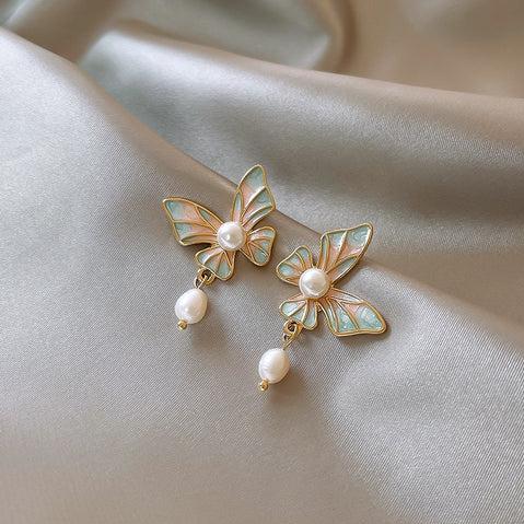 Butterfly Pearl Drop Earrings