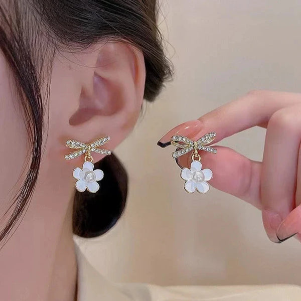 Bow Flower Drop Earrings