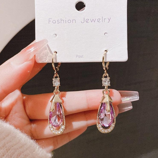 Oval Crystal Drop Earrings