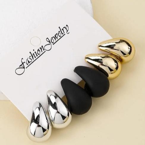 Teardrop Retro Stud Earrings (Pack of 3)