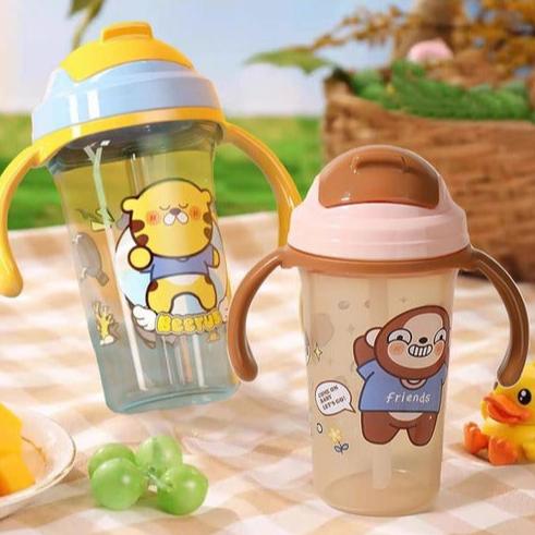 300ml Monkey Water Bottle with Handles & Straw