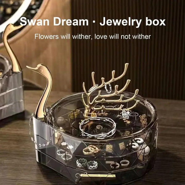 Swan Rotatable Transparent Jewellery Box