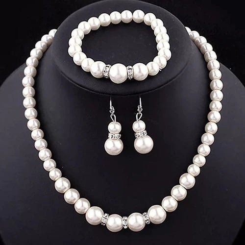 Crystal Pearls Necklace With Earrings & Bracelet - All-In-One Store