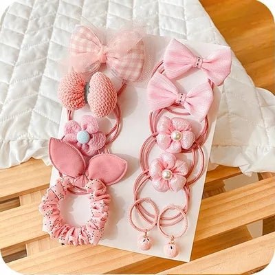 Cute Flowers and Bow Elastic Hairbands (Pack of 10) - All-In-One Store