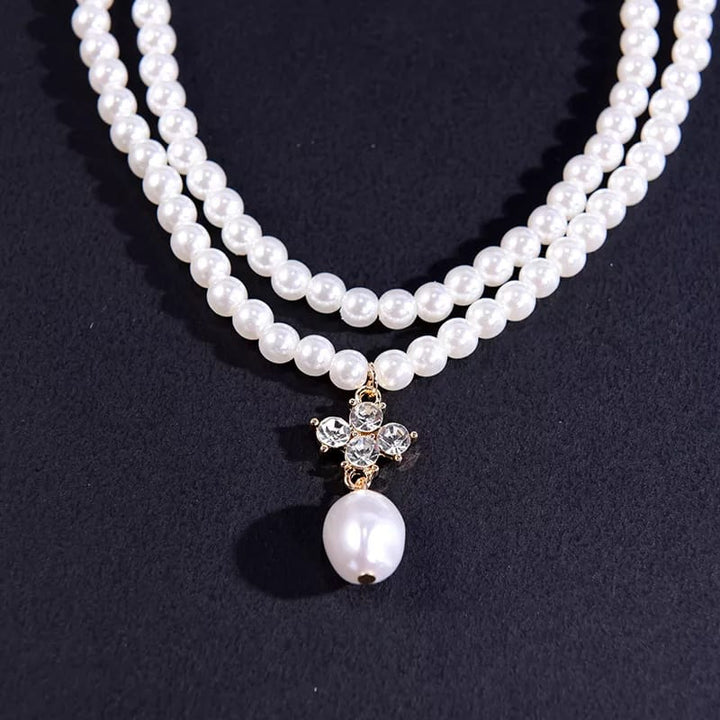 Double Layer Crystal Pearl Necklace - All-In-One Store