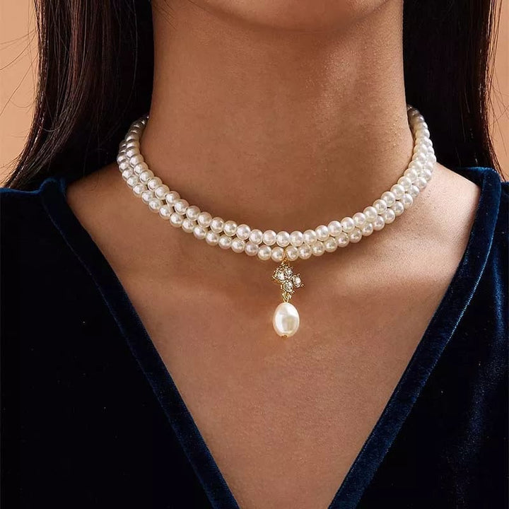 Double Layer Crystal Pearl Necklace - All-In-One Store