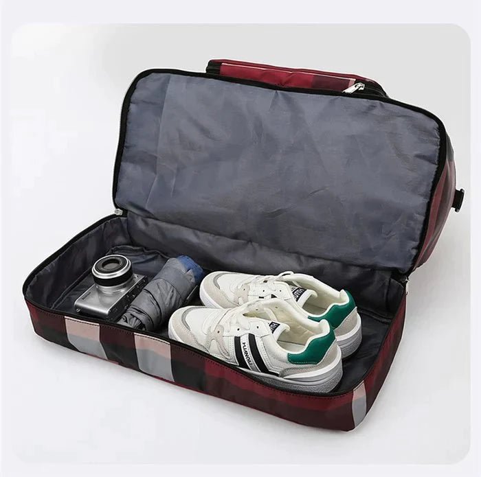 Foldable Travel Bag With Shoe Partition (Checks Designe) - All-In-One Store