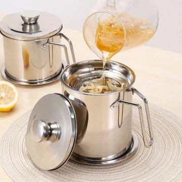 Premium Stainless Steel Oil Filter Pot with Fine Mesh Strainer - All-In-One Store