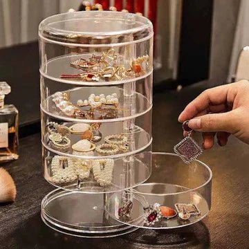 Transparent 360° Rotating Jewelry Box - 5 Layer - All-In-One Store