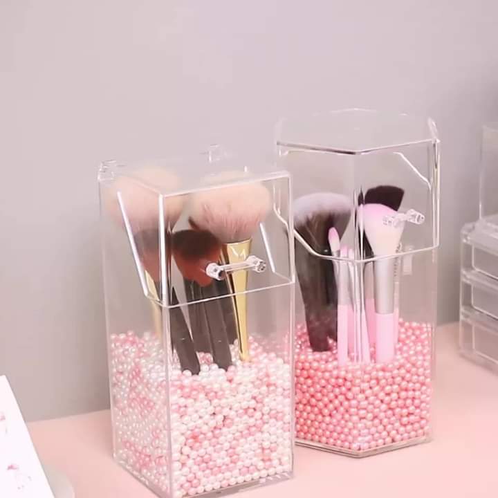 Transparent brush holder with pearls - All-In-One Store