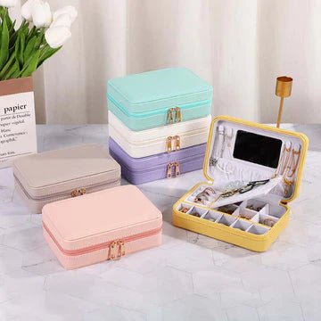 Zipper Jewelry Storage Box With Mirror - All - In - One Store